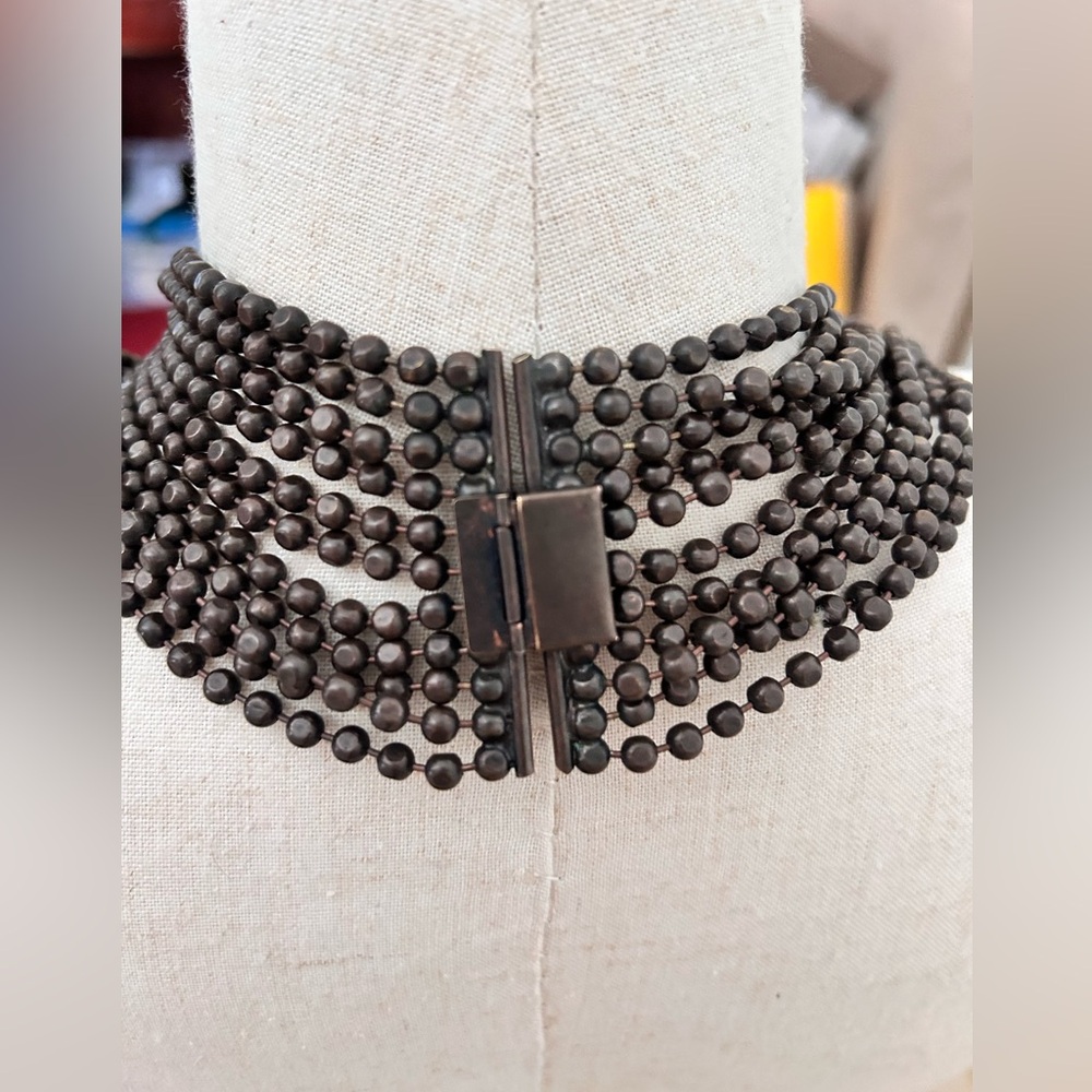 Vintage Estate Find Art Deco Bronze Bead Multi Strand Bib Necklace - Picture 4 of 4